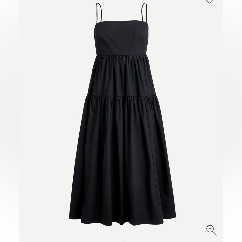 J. Crew tie back tiered cotton poplin black midi dress 23812 - Picture 2 of 13
